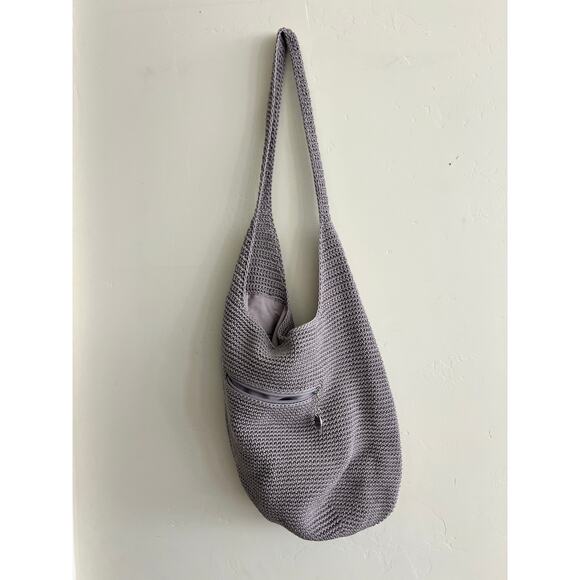 The Sak Hobo 120 Bag Shoulder Knit Gray Taupe Magnetic Fly Purse Hand-Crochet - Picture 2 of 4